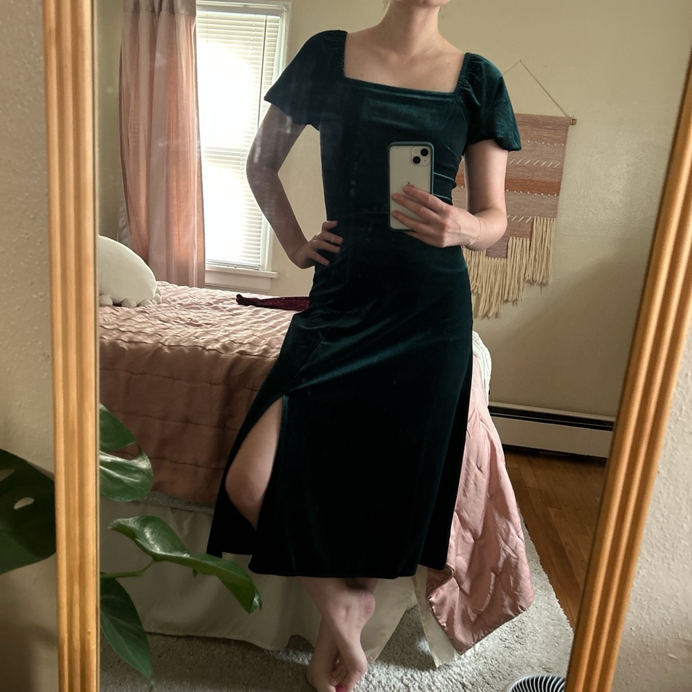 LOFT Green Velvet Midi Dress